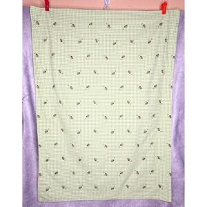 Baby Infant Blanket 29" X 40"‎ Double Sided Green White Gingham Embroidered Bee